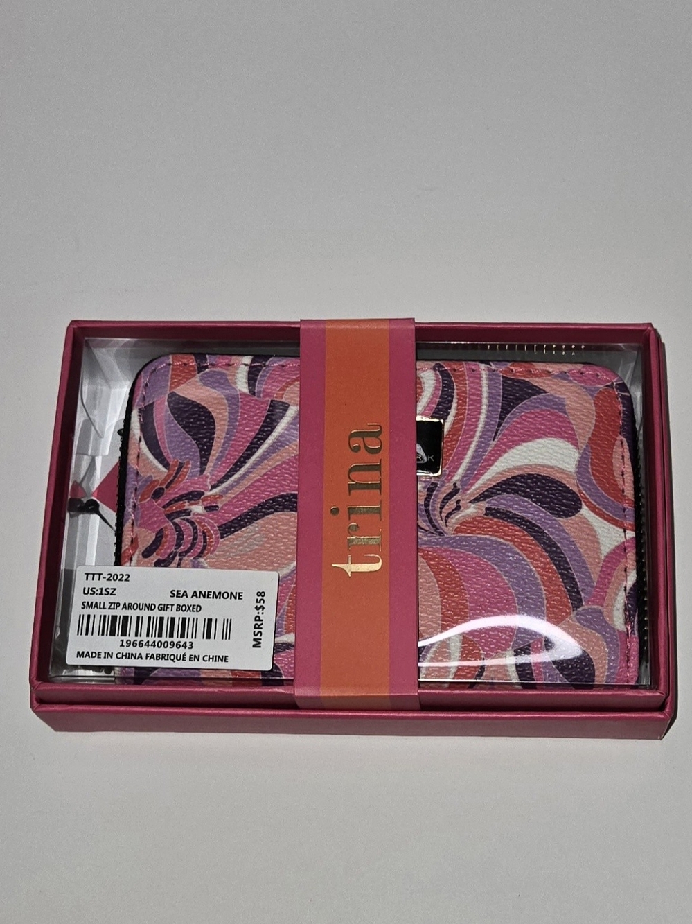 Ina Pink & Purple Sea Anemone Pattern Zip Wallet NWT